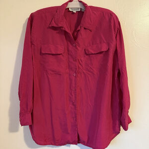 90s Christie & Jill 100% Silk Button Blouse Fushia Size XL